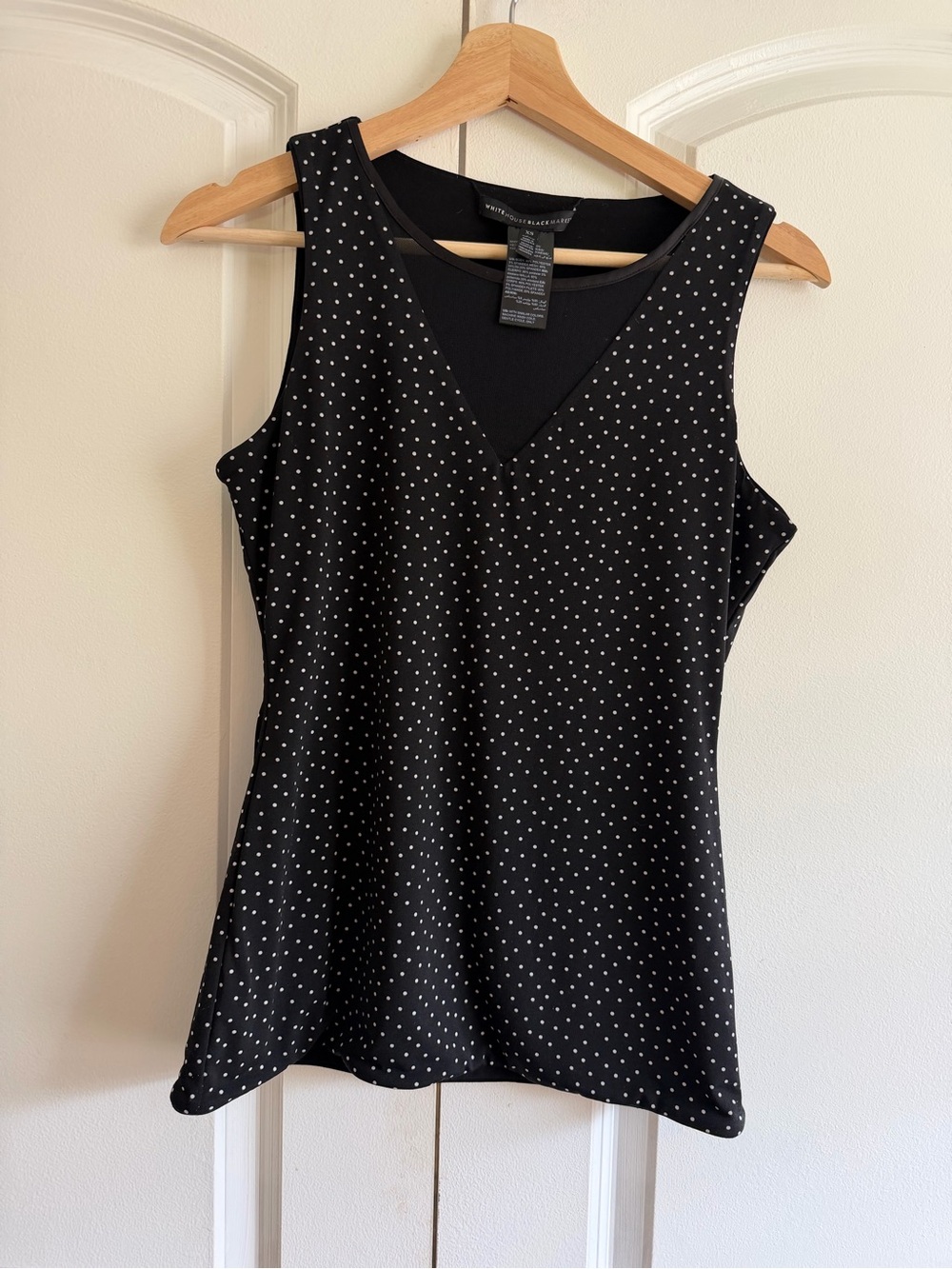 White House Black Market Black Polka Dot Sleeveless V-Neck Top Sheer